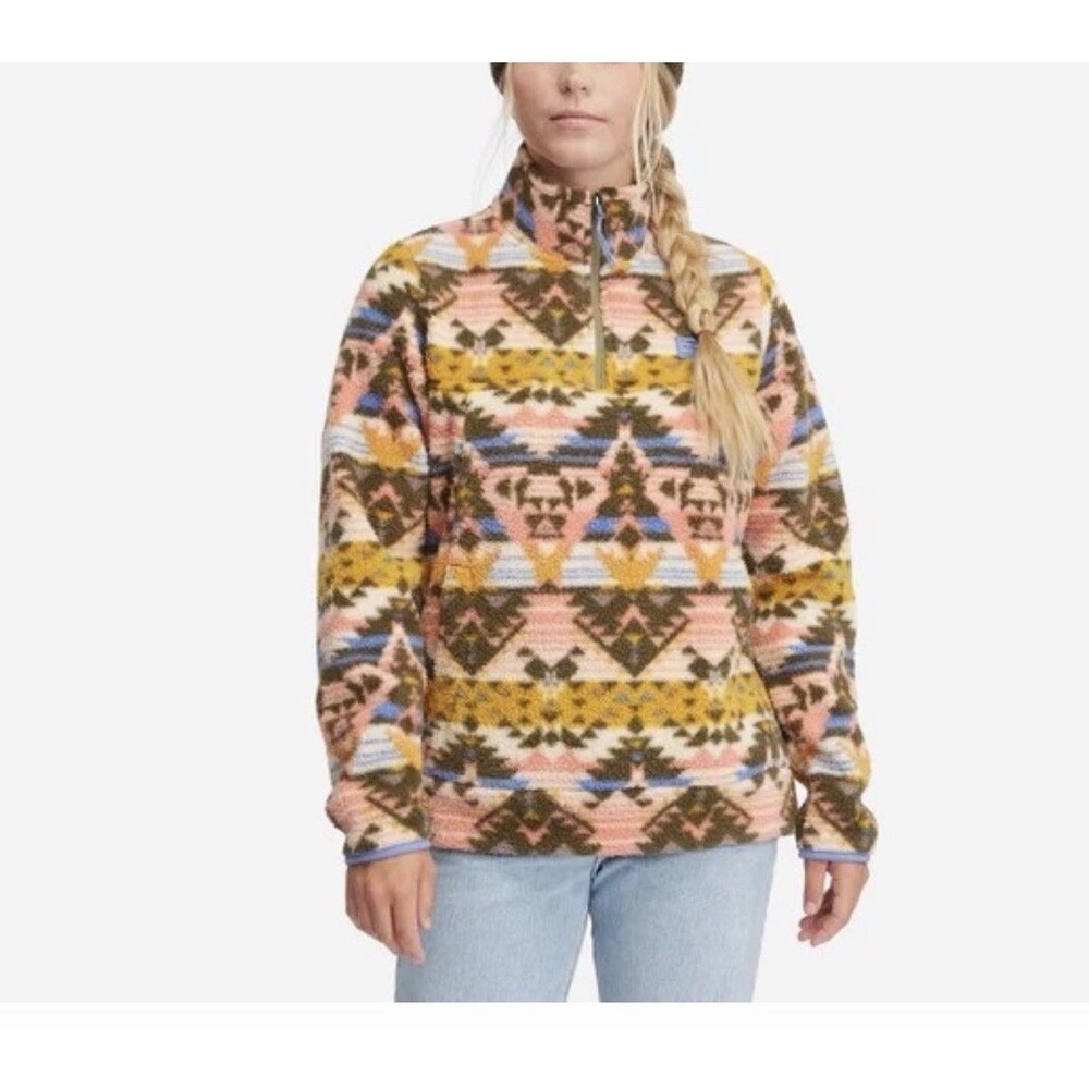 Billabong Boundary Women’s Aztec Mock Neck 1/2 Zip Up Fleece Pullover Size M